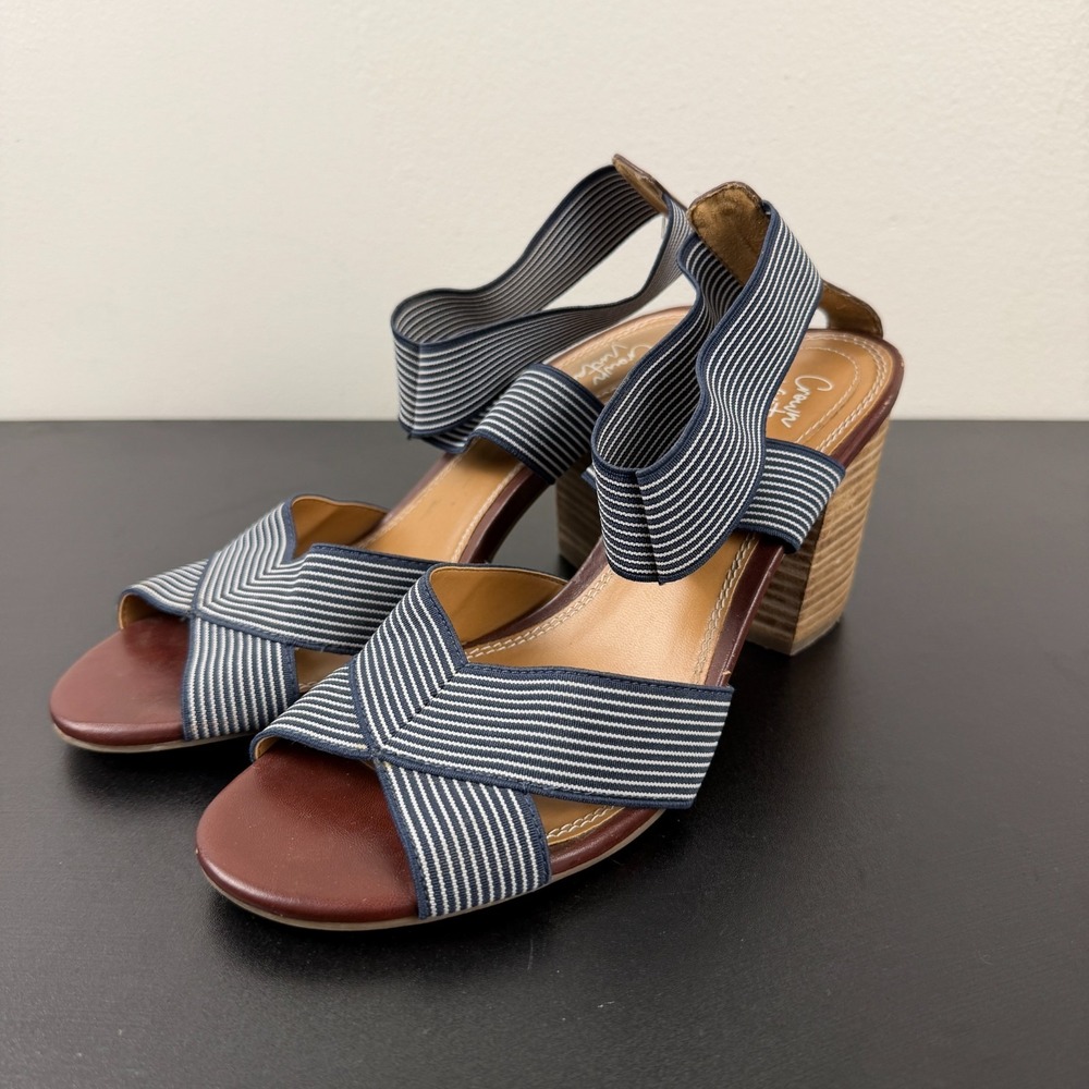 Crown Vintage Lune Sandals Women's 9 Blue Striped Elastic Straps Casual Open Toe